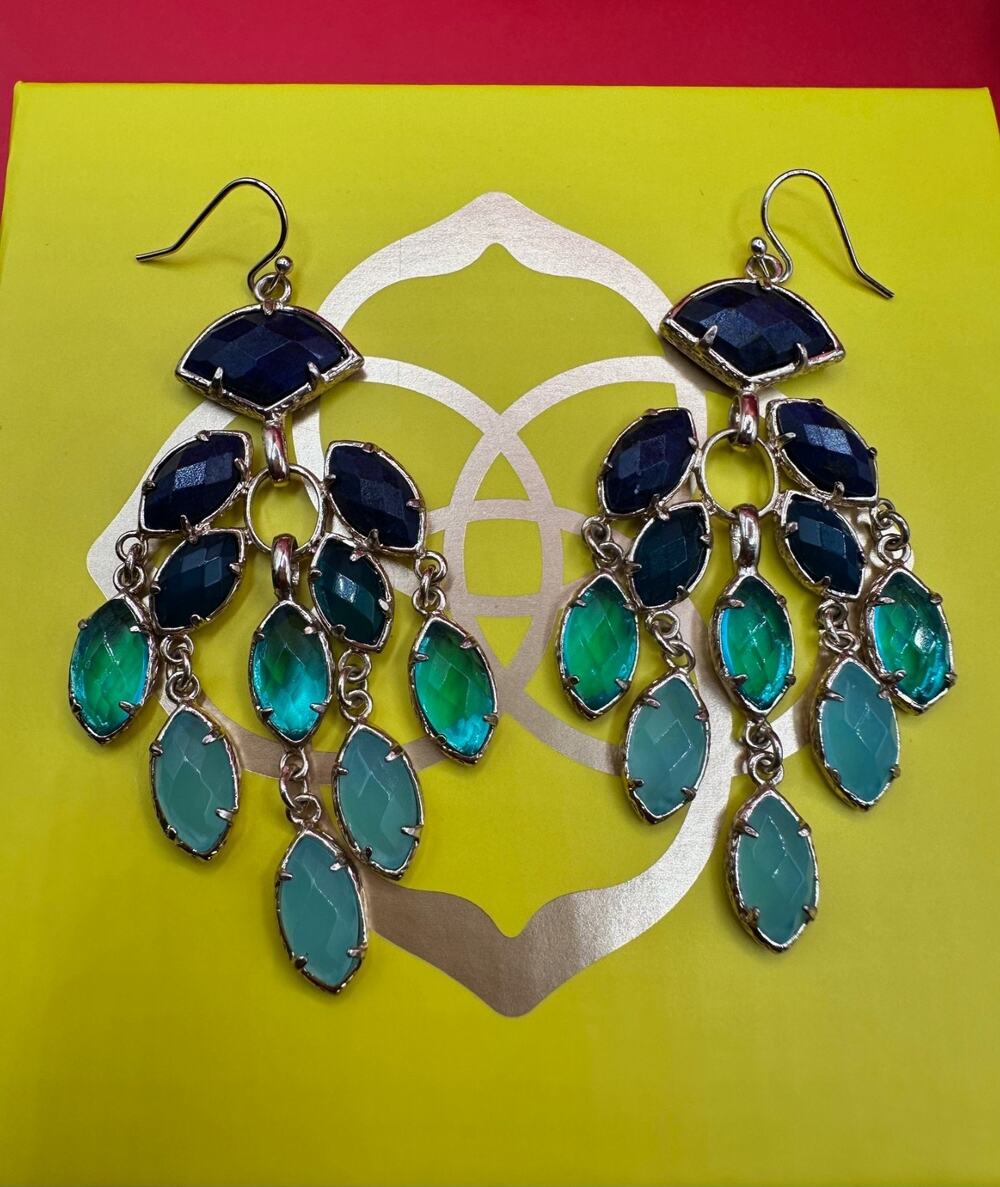 Kendra Scott Vintage Gwen Chandelier Gradient Of Blue & Aqua Statement Earrings